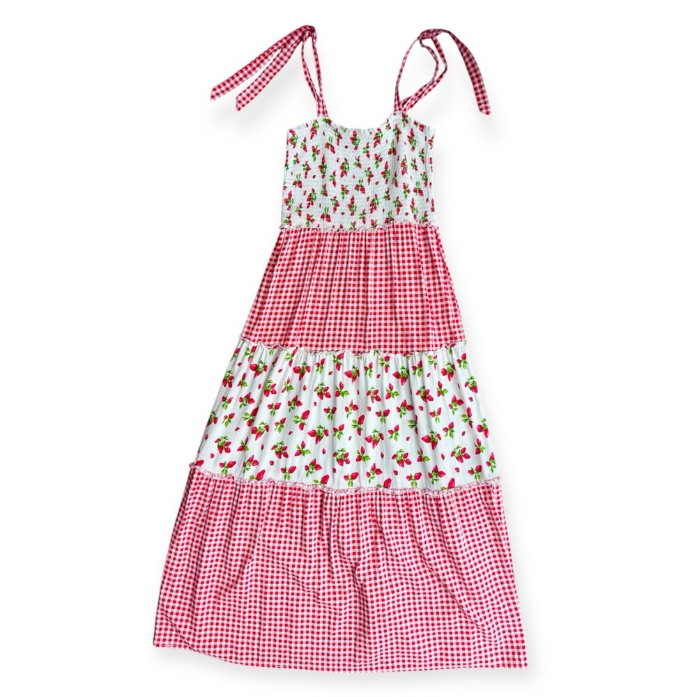 Bebop Peasant Strawberry Maxi Dress Size Medium Flowy Cottagecore Country Chic